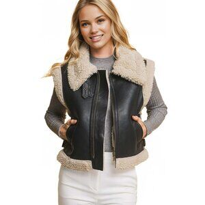 NEW LOVE TREE Faux Fur Faux Leather Detail Vest in black for women 1025 3m2